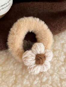 4 piezas Lazos elásticos de punto con diseño floral minimalista y lindo, accesorios de pelo versátiles para mujeres, sujetadores de coleta, ligas de pelo, bandas de goma para el cabello, scrunchies, cuerda para el cabello - Multicolor - Ver 8