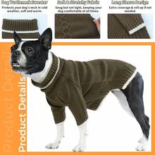 1 Áo len cho chó, Áo len dệt kim co giãn ấm áp cho chó, Áo len màu trơn cho chó, Thiết kế cổ cao, Áo len dệt kim tay giữa cho chó, Áo chui đầu ấm áp có tay, Thích hợp mặc trong nhà và ngoài trời, Phù hợp cho chó nhỏ, vừa và lớn - xanh quân đội - Xem 3