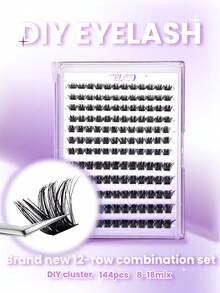 ELYCO 144pcs D Curl 12 Rows Thick & Curly Lashes, 0.07mm 8-16mm Mixed, Handmade Cluster Lashes, Soft & Delicate Single Cluster Curly Segmented DIY False Eyelashes, Long-Lasting Cartoon Lashes For Party, Gift For Women & Girls