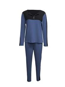 2pcs/Set Casual Color Block Long Sleeve Zip-Up T-Shirt And Pants Outfit Spring - Blue - View 3