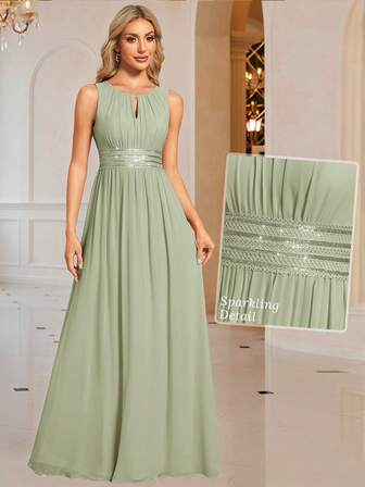 EVERPRETTY Vestido de dama de honor con espalda descubierta, volantes y detalles de gasa en color verde salvia, vestido de invitada de boda semiformal para primavera y verano, ideal para bodas y Día de San Valentín