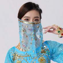 派对面纱，节日面具配饰，闪亮亮片流苏面纱，肚皮舞面罩，狂欢节，万圣节，圣诞节服装化妆舞会 - 彩色 - 查看 2