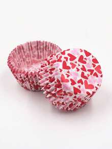 50个红色心形烘焙纸杯，防油纸衬垫，纸杯蛋糕包装纸，奶油松饼杯，泡芙杯 - 彩色 - 查看 1