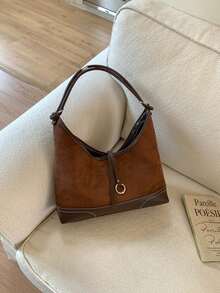 1个秋冬季麂皮手提包，大容量休闲单肩包，仿麂皮肩带手提包，新月形多功能通勤包 - 咖啡棕 - 查看 3