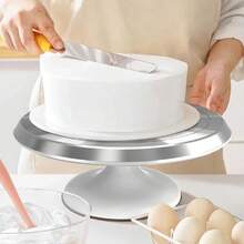 10 Pulgadas Soporte Giratorio para Pasteles, Bordes Redondeados Plato Giratorio Duradero para Decoración de Pasteles, Aleación de Aluminio, Base giratoria para pastel, Soporte Giratorio para Decoración de Pasteles, Rodamiento Silencioso, Plato Giratorio Resistente para Decoración de Pasteles - Blanco - Ver 2