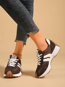 Women's Lightweight Running Sneakers - Lace-Up Closure, Multi-Functional Flat Sole, Breathable Fabric & Faux Leather Material - Coffee Brown - View 3