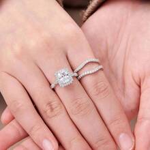 Wedding Band Bridal Ring Enhancer Engagement Ring Set Women 925 Sterling Silver Radiant Cubic Zirconia Size 5 - 10 - bạc + 6 - Xem 8