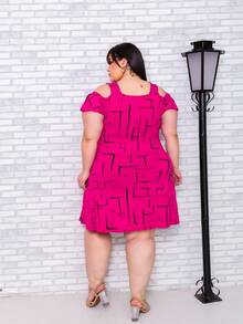 Plus Size  Dress With Thick Straps (G1-G2-G3) - Pink Labyrinth - View 2