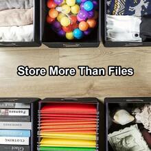 Piorlado Portable File Organiser Box With Lid, Foldable Filing Storage Boxes With Plastic Slide, Decorative Home/Office Filing System For File And Folders Storage (Black) - Black - View 5