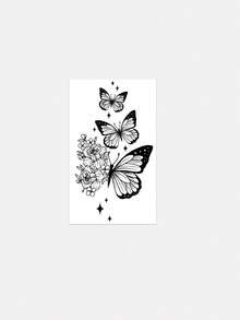 7-14 Days Lasting Herbal Temporary Tattoo Stickers, Waterproof, Sweat-Proof, Washable, Non-Reflective, Butterfly Design, Simulating Tattoo Effect, Suitable For Arms And Shoulders, Fashionable - Black - View 5