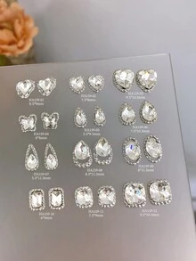 5Pcs/30Pcs/50Pcs Mixed Size Luxury Nail Rhinestone Decorations, New Sparkling Alloy Stacked Rhinestone, Crystal Oblique Heart & Square Nail Charms, Diy Nail Supplies Nails Nail Gems
