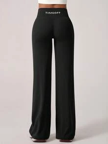 TimeOff 1Pc Women'S Minimalist Elastic V-Shaped Lifting Straight Wide-Leg Letter Print Sports Pants Tights