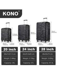 Trolley Koffer im Camouflage-Design – Robuste Hartschale mit 4 Spinner-Rollen, TSA-Zahlenschloss & Teleskopgriff – Wahlweise als 20" Kabinenkoffer, 24" oder 28" Aufgabegepäck sowie 3-teiliges Set erhältlich – Ideal für Reisen & Business - Camouflage schwarz - Übersicht 7
