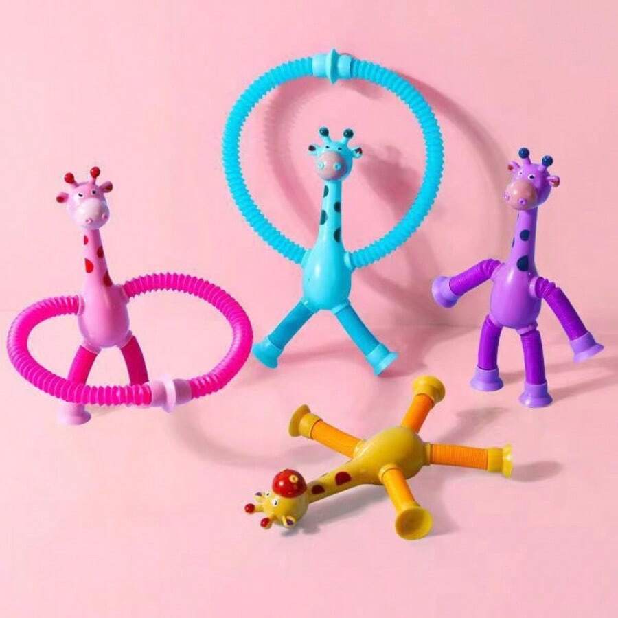 Children Suction Cup Giraffe Toys Pop Tubes Stress Relief Telescopic Giraffe Toy Sensory Bellows Toys Anti-Stress Squeeze Toy - Multicolor - View 1