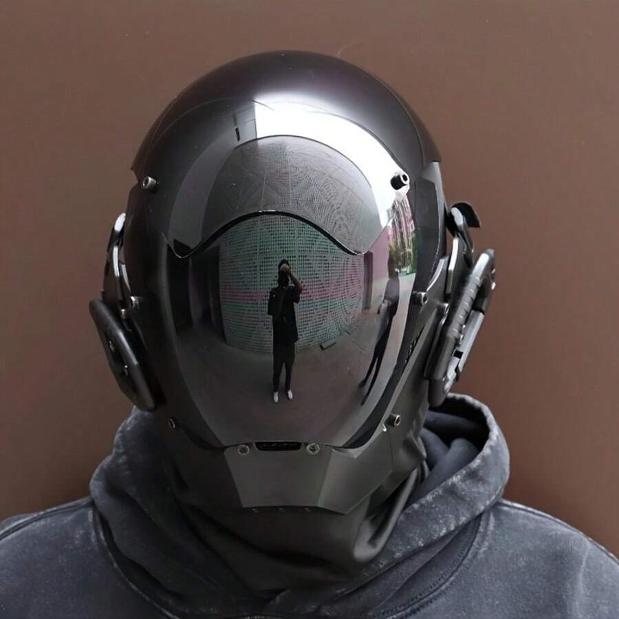 Cyberpunk-Inspired Futuristic Masks, Basic Black Helmet Designs, Costume Accessories, Halloween And Christmas Cosplay Photography Props, LARP Party Supplies For Bars And Clubs, Stage Performance Accessories, Gifts And Collectibles. - màu đen - Xem 1
