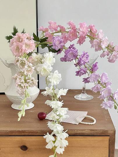 2 pièces Fleurs artificielles de Delphinium avec tiges, arrangement floral pour décoration de la maison, du jardin, de mariage, pour Thanksgiving, Noël, la Saint-Valentin, la remise des diplômes