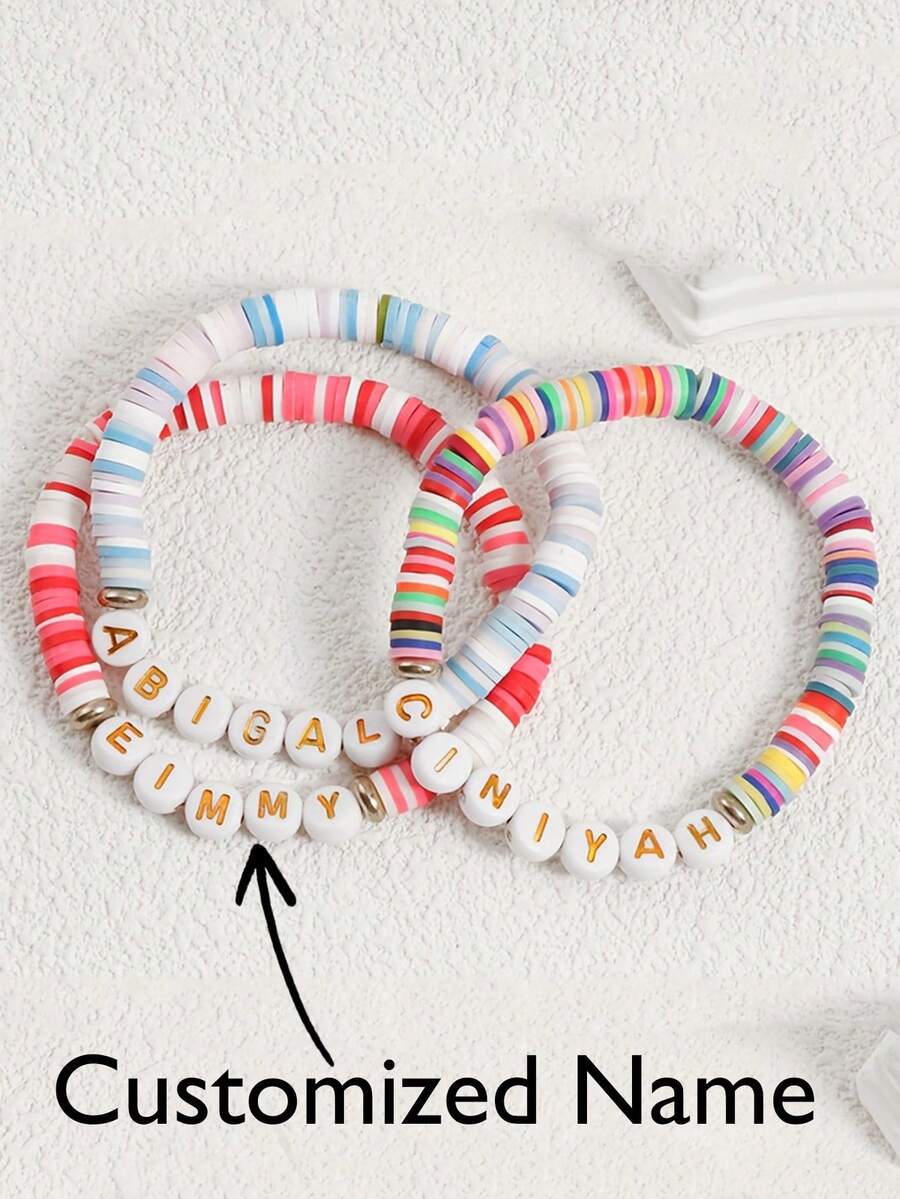 1Pc Custom Bohemian-Style Beaded Bracelet, Personalized Gold Letter Beads, Personalized Name, Date, Message Jewelry, Colorful Bead Design, Valentine's Day Gift, Birthday And Anniversary Gift For Her, Him, Mom, Dad, Friends