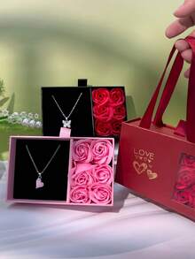 1 Set, 6 Artificial Roses With Jewelry Window Display Gift Box, Creative Valentine's Day Rose Lady's Birthday Gift Box, Very Suitable For Christmas, Mother's Day, Festival Party Accessory Packaging Gift Box (Excluding Accessories) - Multicolor - View 2