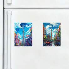 1 pezzo Calamita stile arte moderna di Tokyo, opera d'arte stampata 2D di famoso landmark mondiale, calamita da frigorifero di qualità da collezione, regalo unico, decorazione e organizzatore creativo per frigorifero e superfici metalliche con retro magnetico