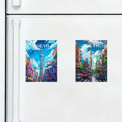 1 pezzo Calamita stile arte moderna di Tokyo, opera d'arte stampata 2D di famoso landmark mondiale, calamita da frigorifero di qualità da collezione, regalo unico, decorazione e organizzatore creativo per frigorifero e superfici metalliche con retro magnetico