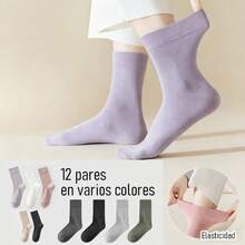 Calcetines A Media Pantorrilla Simples Y Cómodos De Moda De Color Sólido Para Mujer Para Primavera/otoño - Gris Oscuro - Ver 7