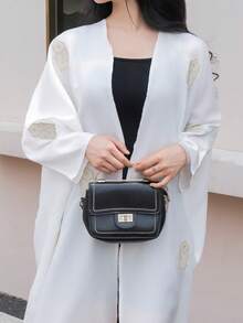 Abaya bordada estilo de Oriente Medio, tela de lino blanco para mujeres - Blanco - Ver 6