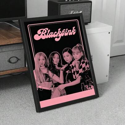 1pc Frameless K-Pop Poster, Black Pink Color Scheme, Music Group Wall Art, Y2K Aesthetic Room Decor,