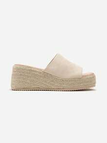 Sandali con zeppa espadrillas stile boho per donna, sandali casual estivi da spiaggia - Beige - Visualizzare 3
