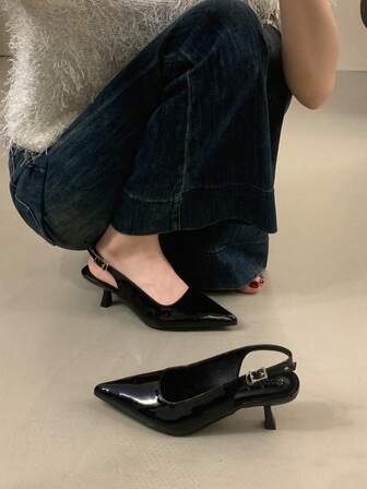 Pointed Toe High Heel Women's Shoes, Fashion Ladies' Slip-On Closed Toe Sandals, Minimalist One-Strap Glossy Sexy Leopard Print High Heels For Summer