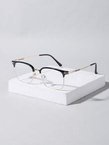 1 PC Men's Lightweight Business Metal Semi-Rim Square Stylish Glasses, Suitable For Daily Reading And Commuting - Multicolor - View 12