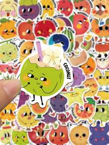 50PCS Cartoon Illustrated Style Fruit Stickers Kawaii Mixed Fruit Character Stickers Waterproof Vinyl Decal Laptop Motorcycle Luggage Snowboard Fridge Phone Car Sticker Colorful Decals Pack - Multicolor - View 3