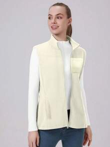 Women's Casual & Work Warm Fleece Sherpa Sleeveless Vest, Multiple Pockets, Suitable For Nurse, Scrubs, Workwear, Dentist, Healthcare, Pet Hospital, Laboratory - Apricot - View 6