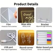 1pc USB LED Note Board, Message Board, Memo Board, LED Drawing Board Acrylic LED Message Board, Warm White Light, With 7 Color Pen, Drawing Supplies, Scratch-Resistant, Adjustable, Erasable, Birthday Gift, Party Decoration - Clear - View 11
