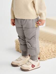 Balabala Boys' Solid Color Slant Pocket Down Pants, Warm Jogging Trousers - Smoky Silver - View 2