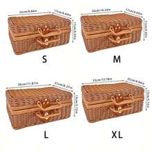 CASEGRACE سلة تخزين مصنوعة يدويًا على طراز الخوص، صندوق هدايا زفاف عتيق، مجموعة هدايا عيد الحب وعيد الأم، منظم مستحضرات التجميل مع مقابض، حامل هدايا عيد الميلاد، سلال رفوف - بني - مشاهدة 4
