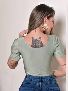 Women's Bodysuit With Square Neckline, Princess Sleeves, Spandex Fabric, Summer Fashion Style - 水綠色 - 查看 3