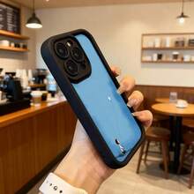 Cubierta de telefono con borde negro azul claro con estampado de niña sentada sosteniendo globo blanco para uso diario en cafeterias y espacios urbanos Aplicable a los teléfonos de la serie Apple y Galaxy - Burdeos - Ver 6