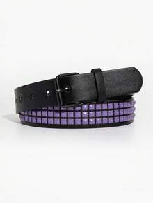 1 chiếc thắt lưng quần jean đính đinh tán nhiều màu phong cách Punk Y2K dành cho nữ - Màu tím - Xem 2