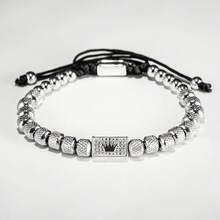 Men's Adjustable Braided Bracelet – Luxury Crown Charm With Micro-Paved Beads, Elegant Wrist Jewelry For Him - 金色 - 查看 2