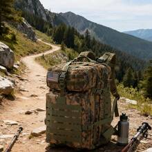 Mochila táctica para exteriores: poliéster resistente, diseño de camuflaje, estructura con múltiples compartimentos adecuada para senderismo, acampada, caza y escalada, colores mezclados, cierre con cremallera, compartimento para ordenador portátil, mochila resistente | Mochila de camuflaje | Sistema de soporte estructurado, mochila de viaje - camuflaje verde - Ver 7
