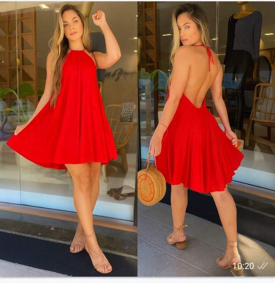 Simple And Elegant Short Dress With Bare Back For Beachwear. - Red - View 1