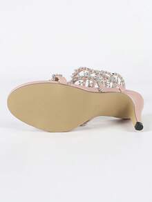 Women's Stiletto High Heel Sandals, Fashion Minimalist Strap With Rhinestone Snake Wrap Round Toe, Suitable For Summer & Autumn - Baby Pink - View 10