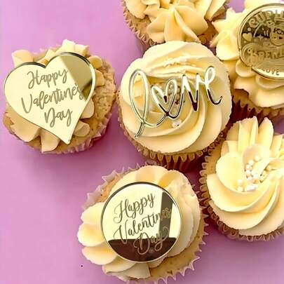 5 piezas/10 piezas/20 piezas Decoración de tarta de San Valentín con forma de corazón de acrílico dorado para propuesta de amor, mesa de postres, ornamentos
