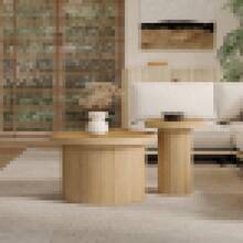 Coffee Table, Double Round Table, Side Table With Natural Wood Slats. Multifunctional Living Room Table - 1 - View 3
