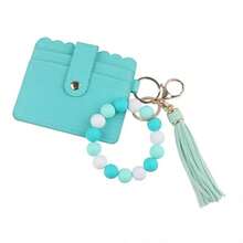 1pc Women's Colorful Silicone Beaded PU Tassel Card Holder Keychain Coin Purse, Multi-Function Card Wallet & Keyring, Gift For Mom, Friends - Multicolor - View 6