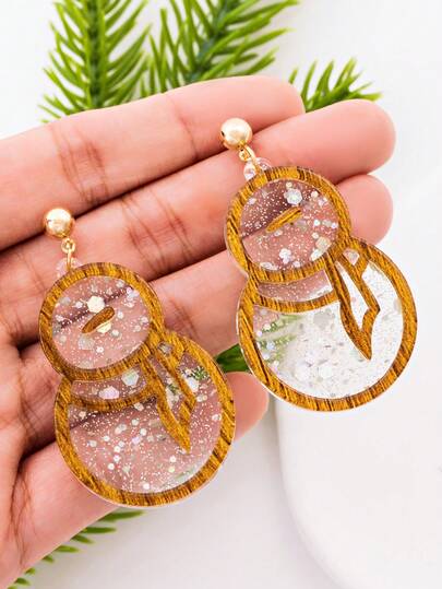 1 Pair Creative Cute Snowman Acrylic Glitter Dangle Earrings For Women, Autumn/Winter, Christmas
