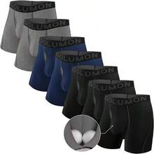 Boxer Hombre 7 Piezas Calzones de Hombre con Pouch de Soporte Total 3D Bambú Rayón Ropa Interior Hombre Transpirable Suave - 3 Negro/2 Gris Oscuro/2 Azul Marina - Ver 9