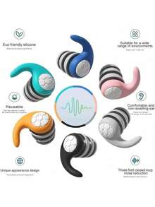 Reusable Silicone Earplugs, Noise Cancelling, Waterproof Earplugs For Sleeping, Swimming, Study, Travel, Concerts, Flights - Multicolor - View 3