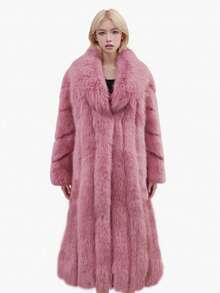 Luxury Women's Long Faux Fur Coat, Oversized Fit, Waterfall Collar, Flowing Winter Outerwear Pink - Hồng - Xem 9