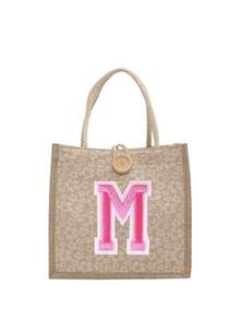 1个刺绣字母图案手提袋，粉色毛巾刺绣花卉印花亚麻手提袋，小巧花卉亚麻纽扣装饰手提袋，简约大容量手提袋，便携休闲收纳手提袋，多功能购物袋，新款设计，大容量 - 彩色 - 查看 21